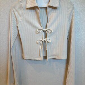 Frame Tie Front Cardigan, Size S, Bone